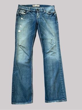 BKE Sabrina Boot Low Rise Blue Distressed Flare Jeans Y2K